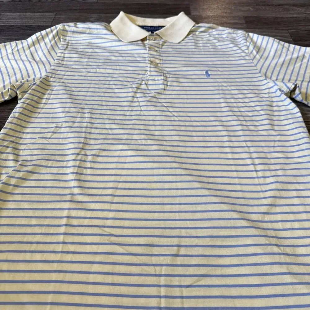 Polo Golf Ralph Lauren Polo Shirt Men’s Medium Yellow Blue Striped Pony Logo